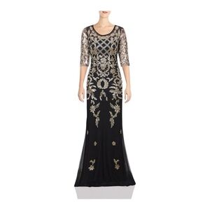 Vijiv Vintage Inspired Sequin Evening Gown in Black and Gold NWT